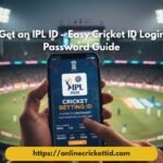 How to Get an IPL ID – Easy Cricket ID Login ID and Password Guide banner showing mobile screen with IPL Cricket Betting ID on Online Cricket ID platform inside cricket stadium.