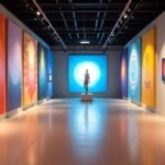Modern exhibition space in an online art gallery Karachi showcasing vibrant contemporary paintings and abstract artwork