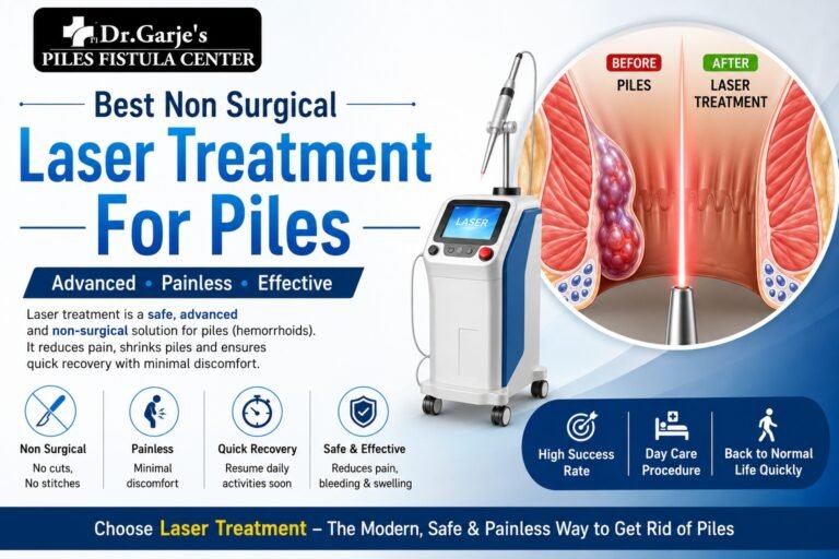 Best Non Surgical Laser Treatment For Piles at Dr. Garje's Piles Fistula Center featuring advanced painless laser treatment, quick recovery, and non-surgical piles care.