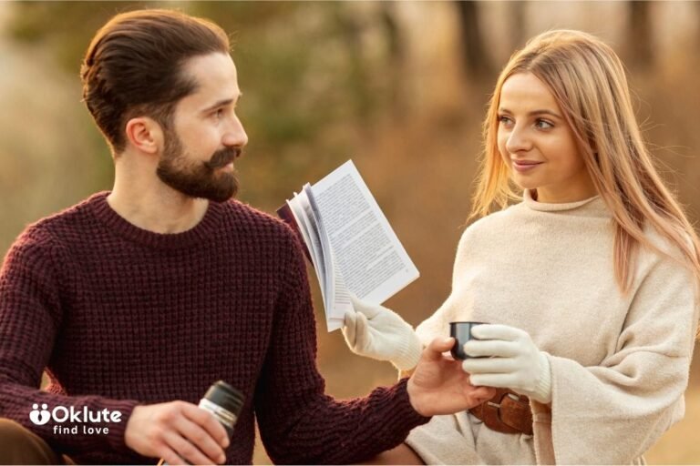 Couple holding coffee mugs and enjoying a meaningful conversation together